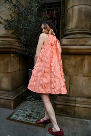 Peach 3D Appliqué A line Cotton Mini Dress