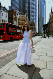 Blue And White Drop Waist Cotton Dress
