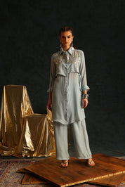 Long Shirt Set With A High Low Waistcoat