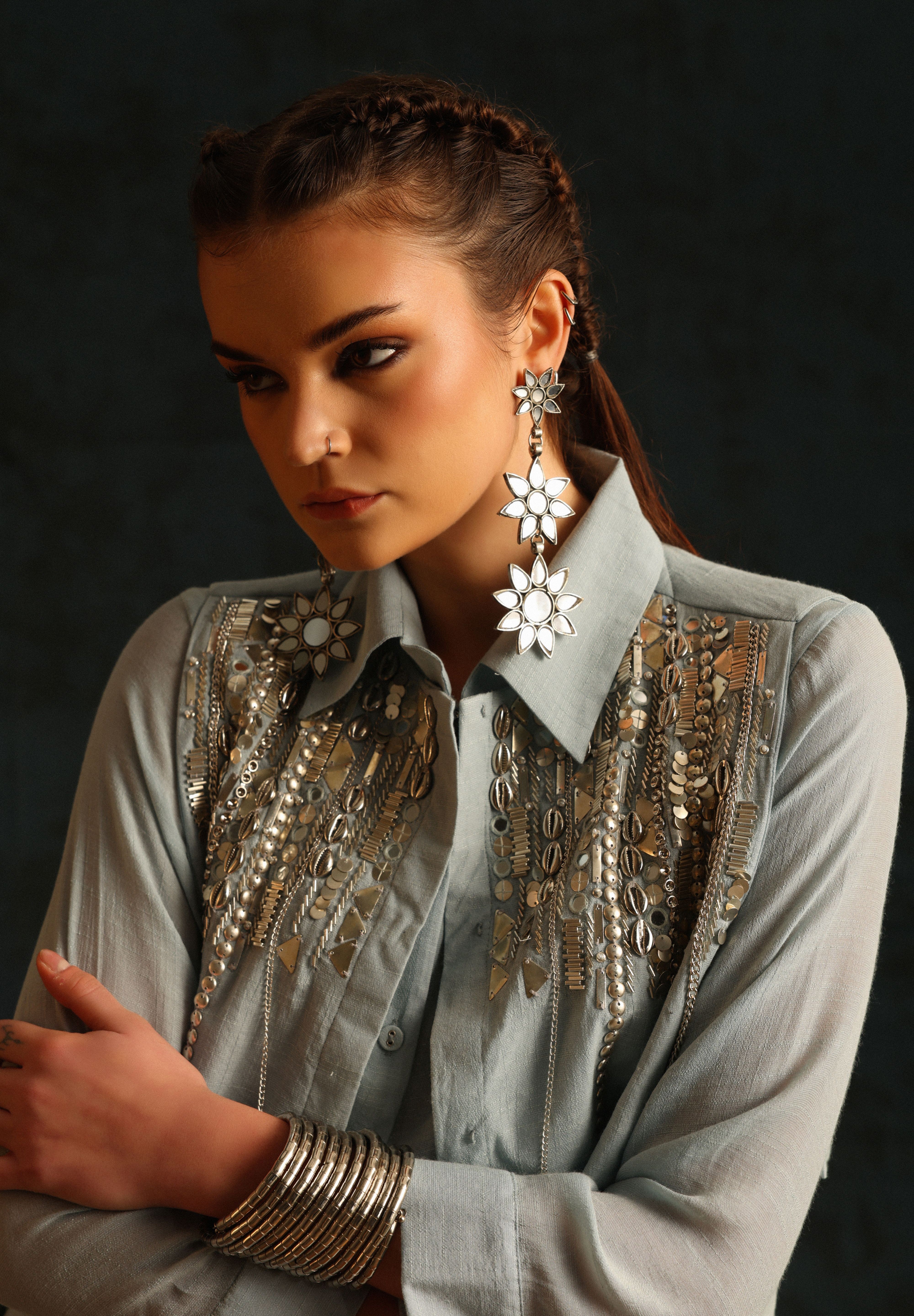 Long Shirt Set With A High Low Waistcoat