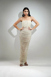 Delilah Off White Crystal Maxi Drape Dress