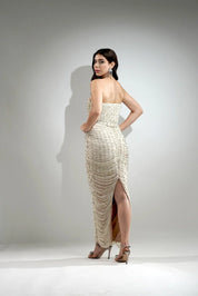Delilah Off White Crystal Maxi Drape Dress