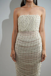 Delilah Off White Crystal Maxi Drape Dress
