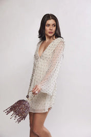 Delilah Off White Crystal Mini Dress