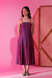 Berry Stripe Tassel Midi Dress