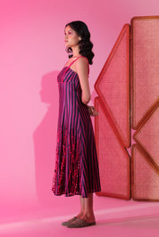 Berry Stripe Tassel Midi Dress