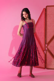 Berry Stripe Tassel Midi Dress
