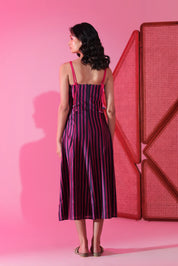 Berry Stripe Tassel Midi Dress