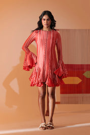 Coral Flounce Mini Dress
