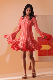 Coral Flounce Mini Dress