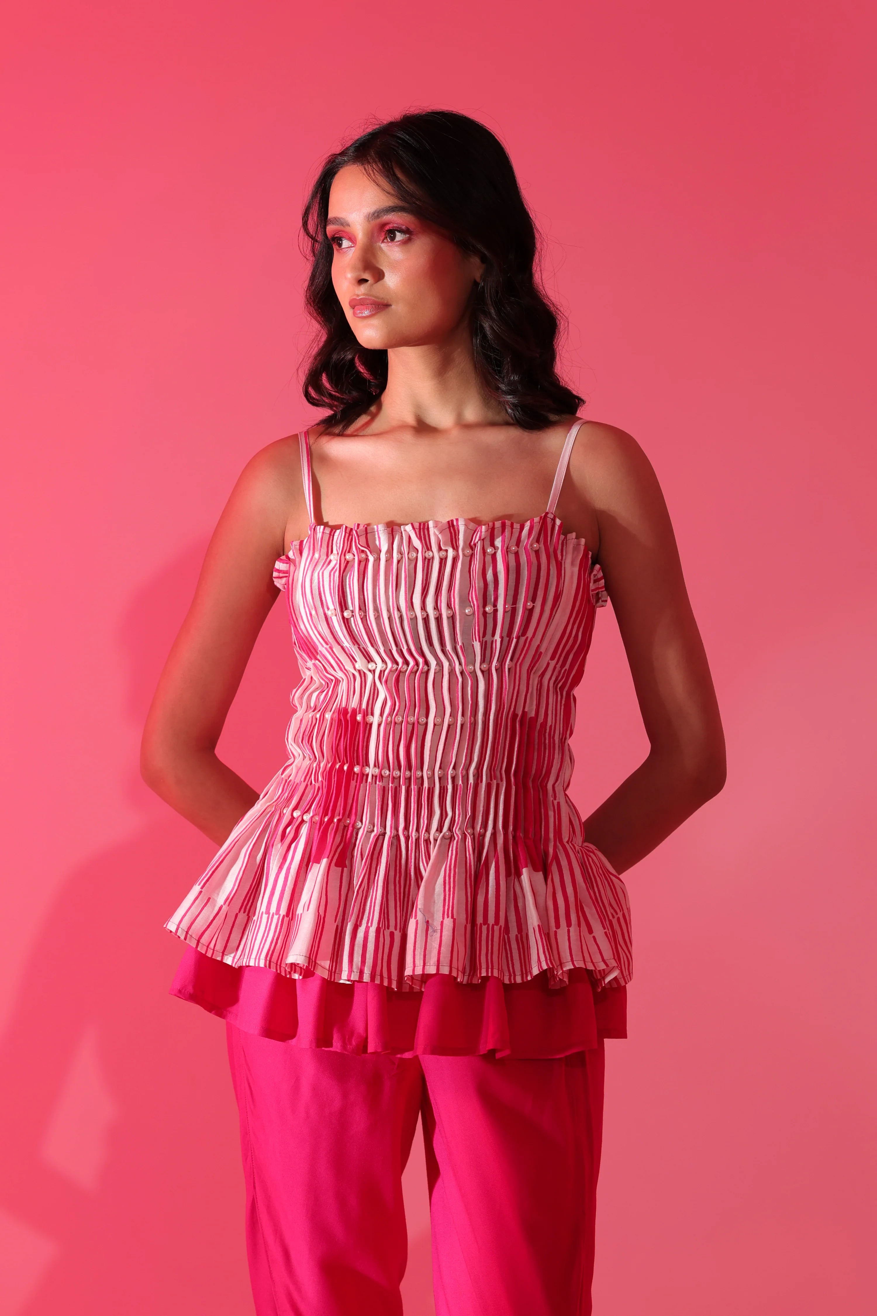 Fuchsia Ripple Peplum Co-ord