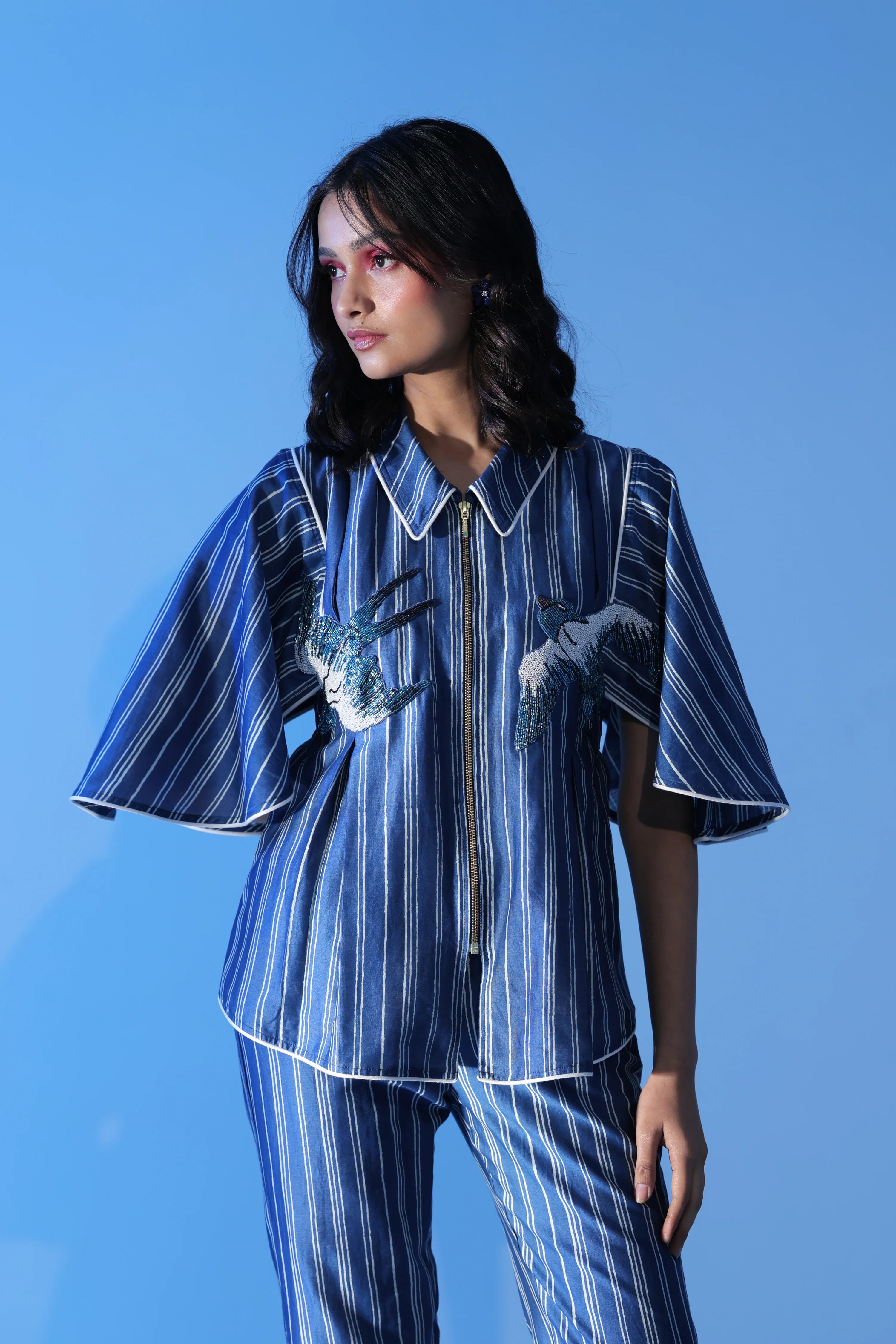 Winged Embroidered Cinched Co-ord