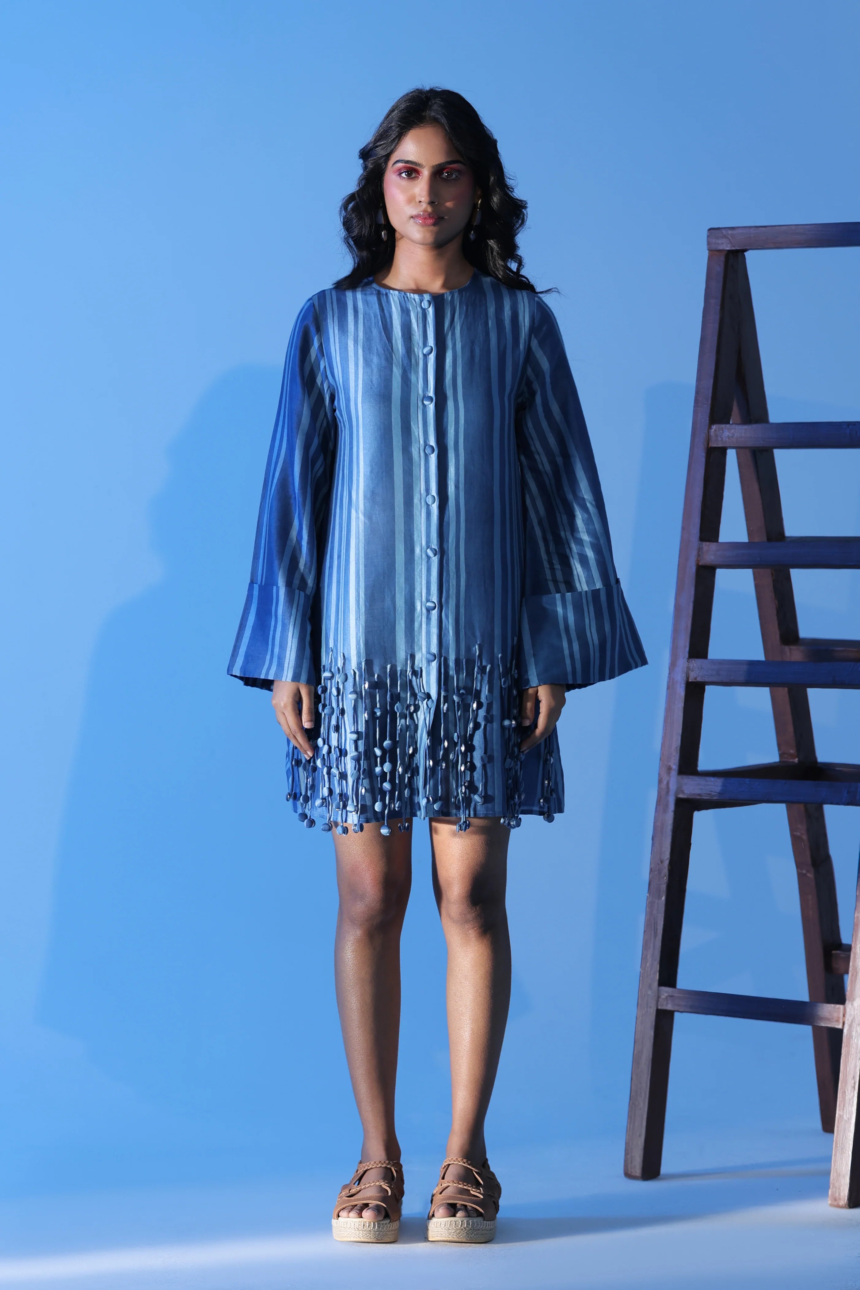Blue Column Tassel Dress