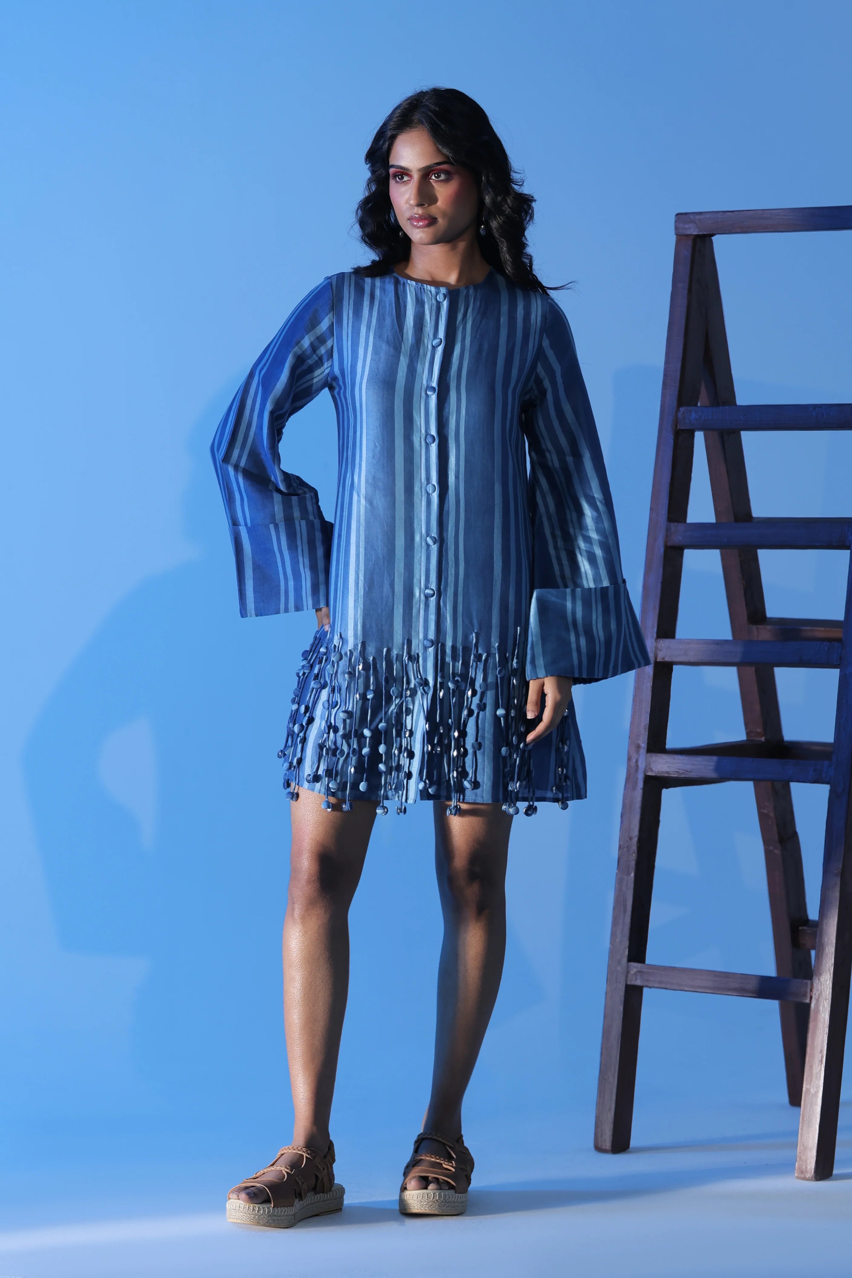 Blue Column Tassel Dress