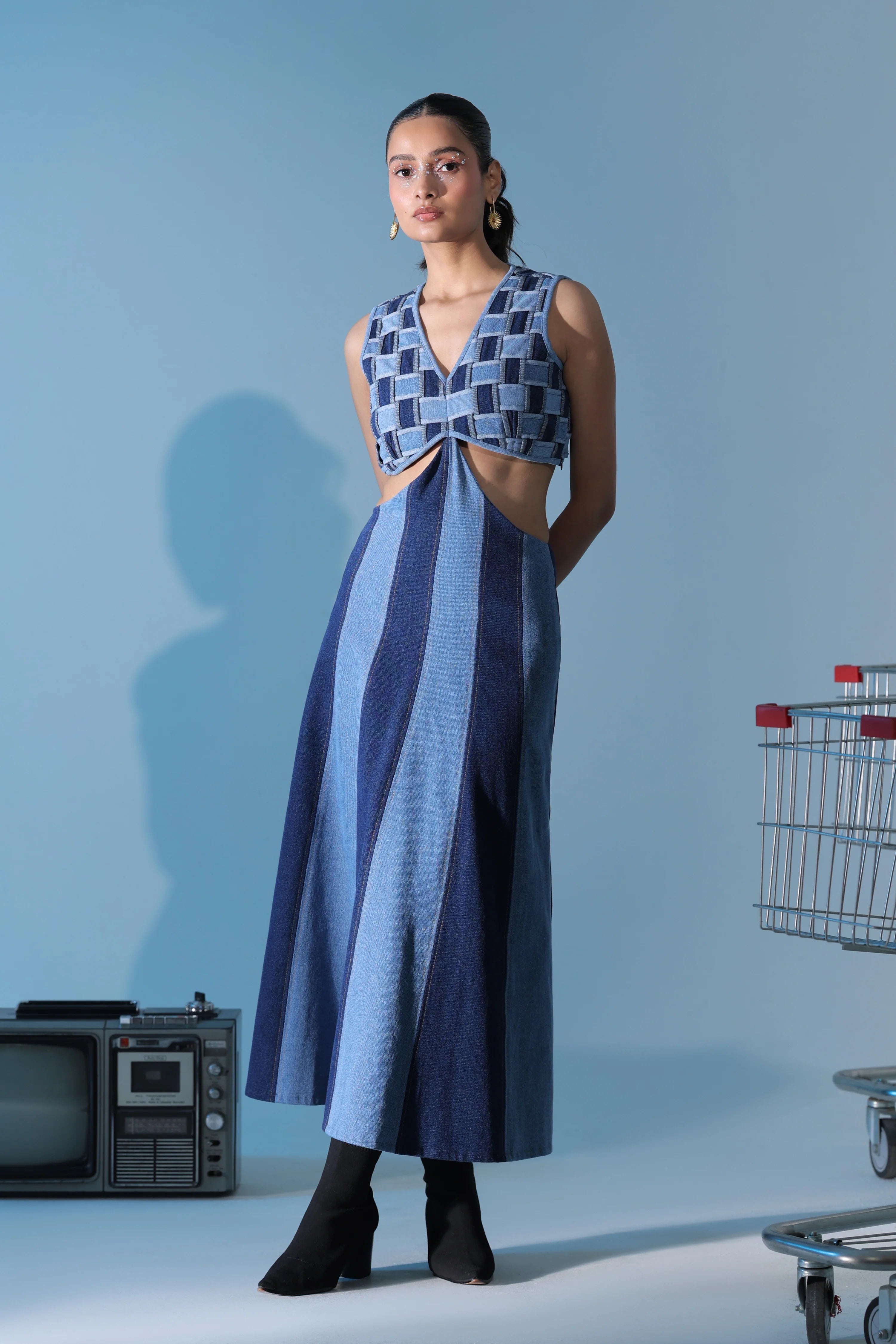 Blue Weave Bodice Dress