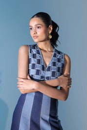 Blue Weave Bodice Dress
