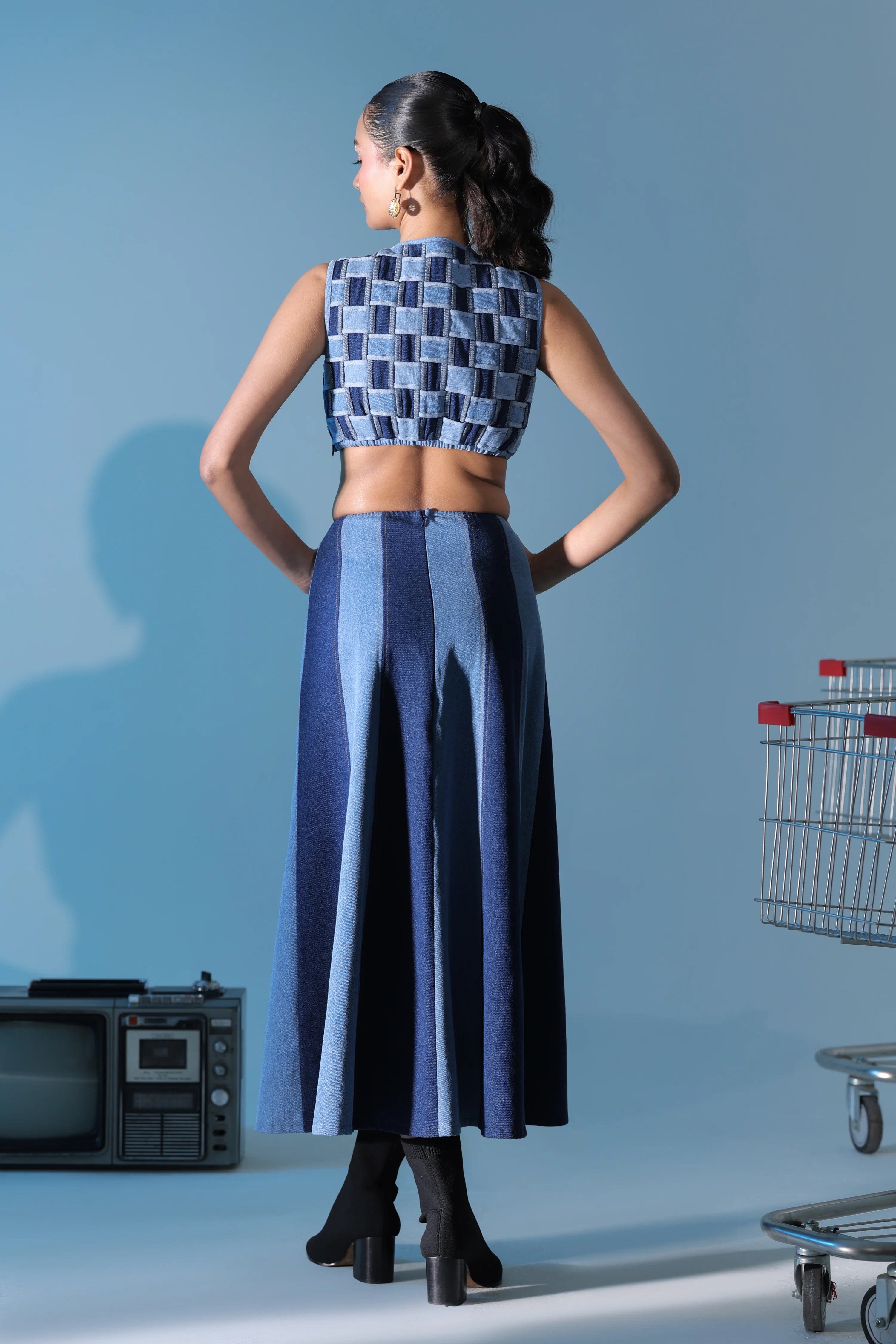 Blue Weave Bodice Dress