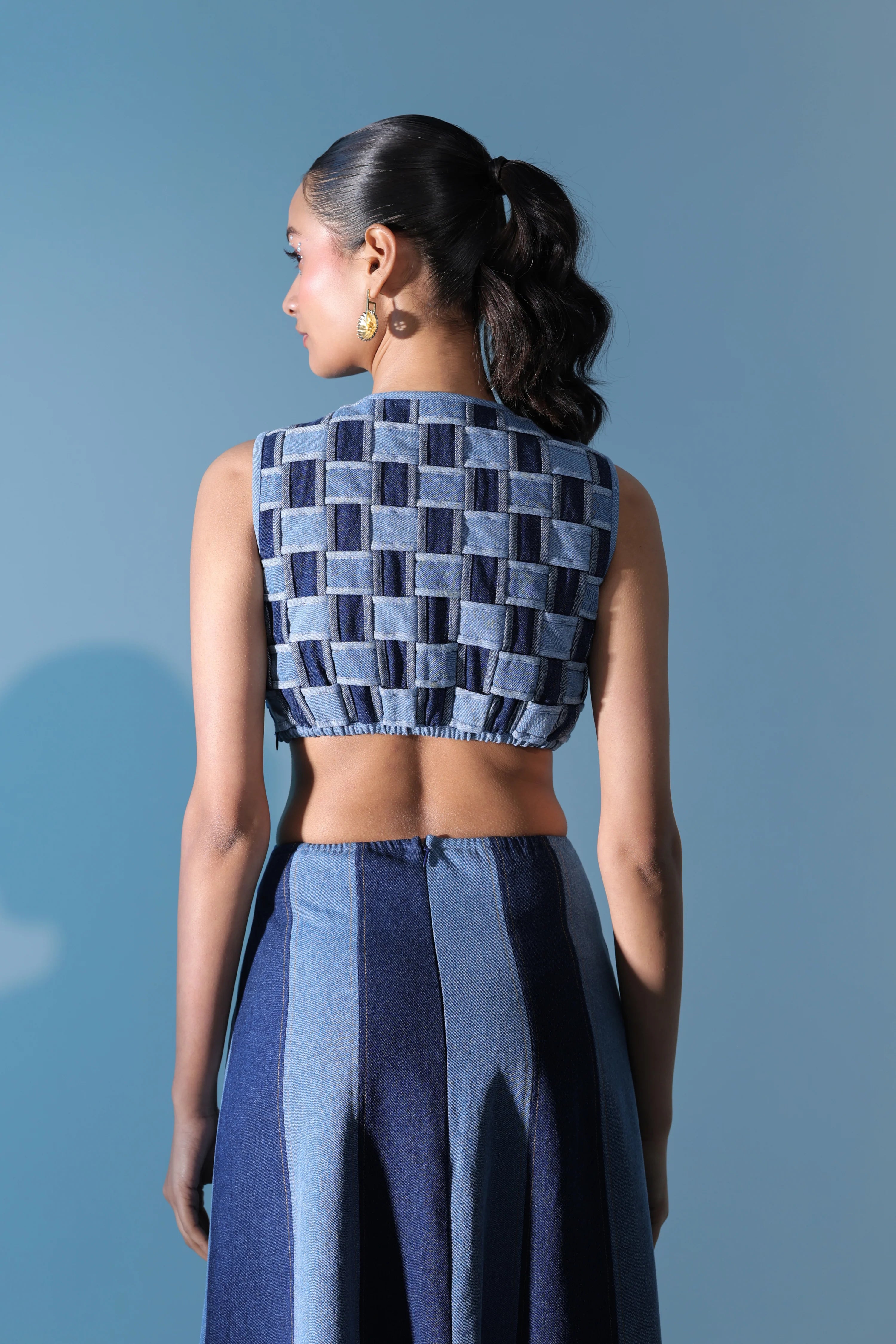 Blue Weave Bodice Dress