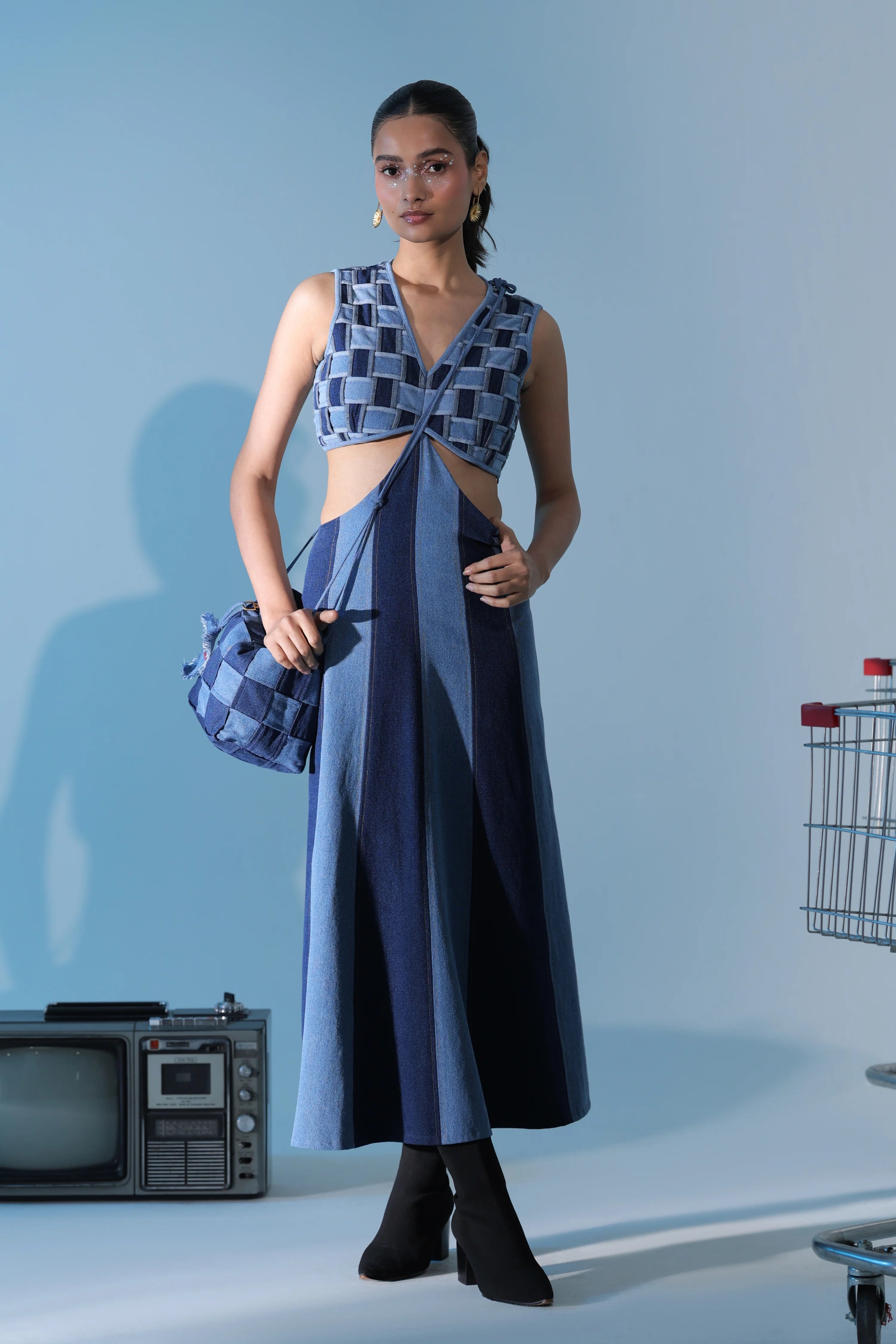 Blue Weave Bodice Dress