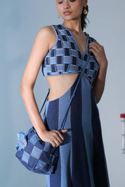 Blue Weave Bodice Dress