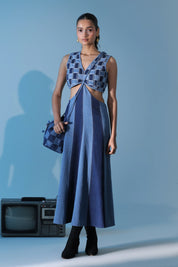 Blue Weave Bodice Dress