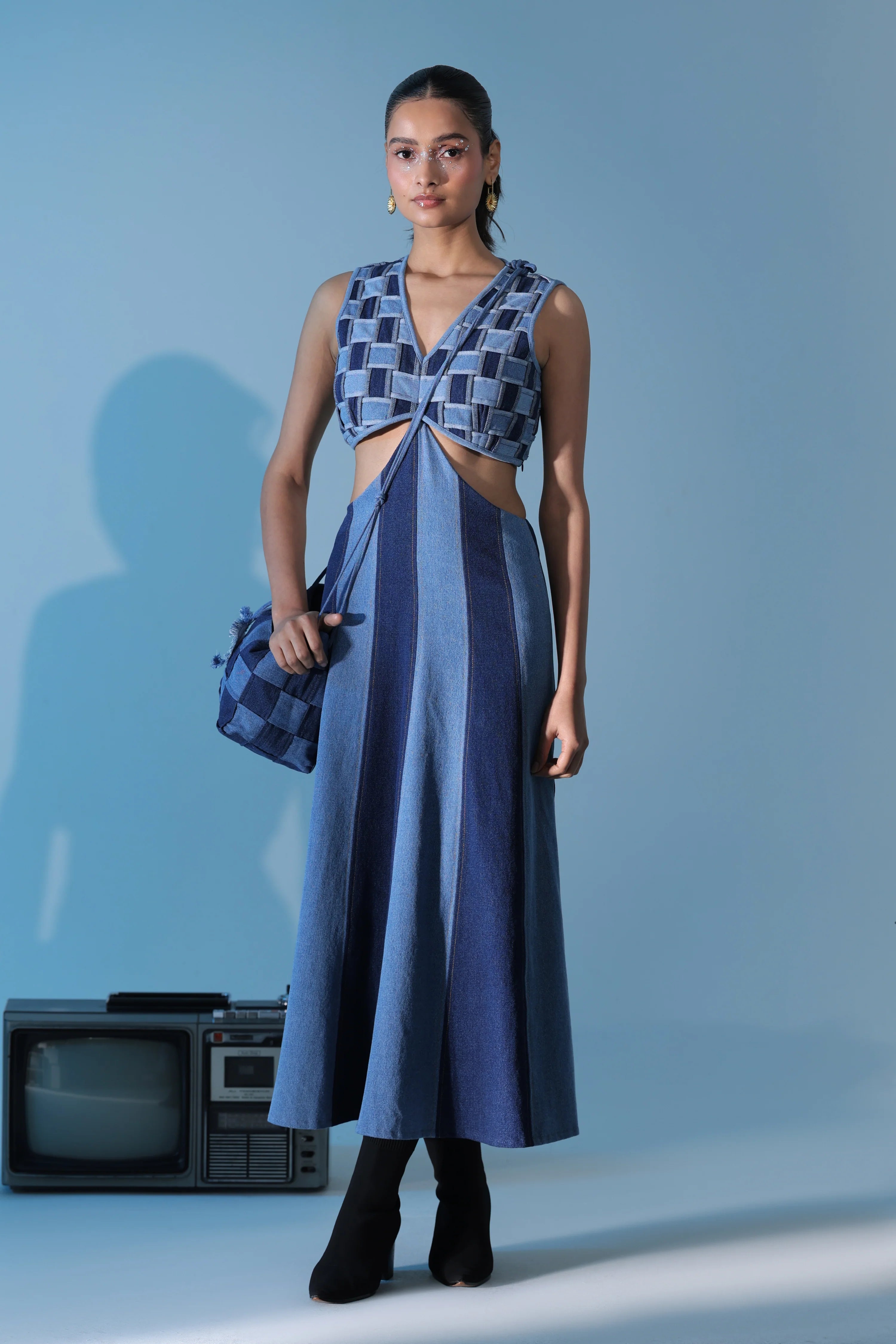 Blue Weave Bodice Dress