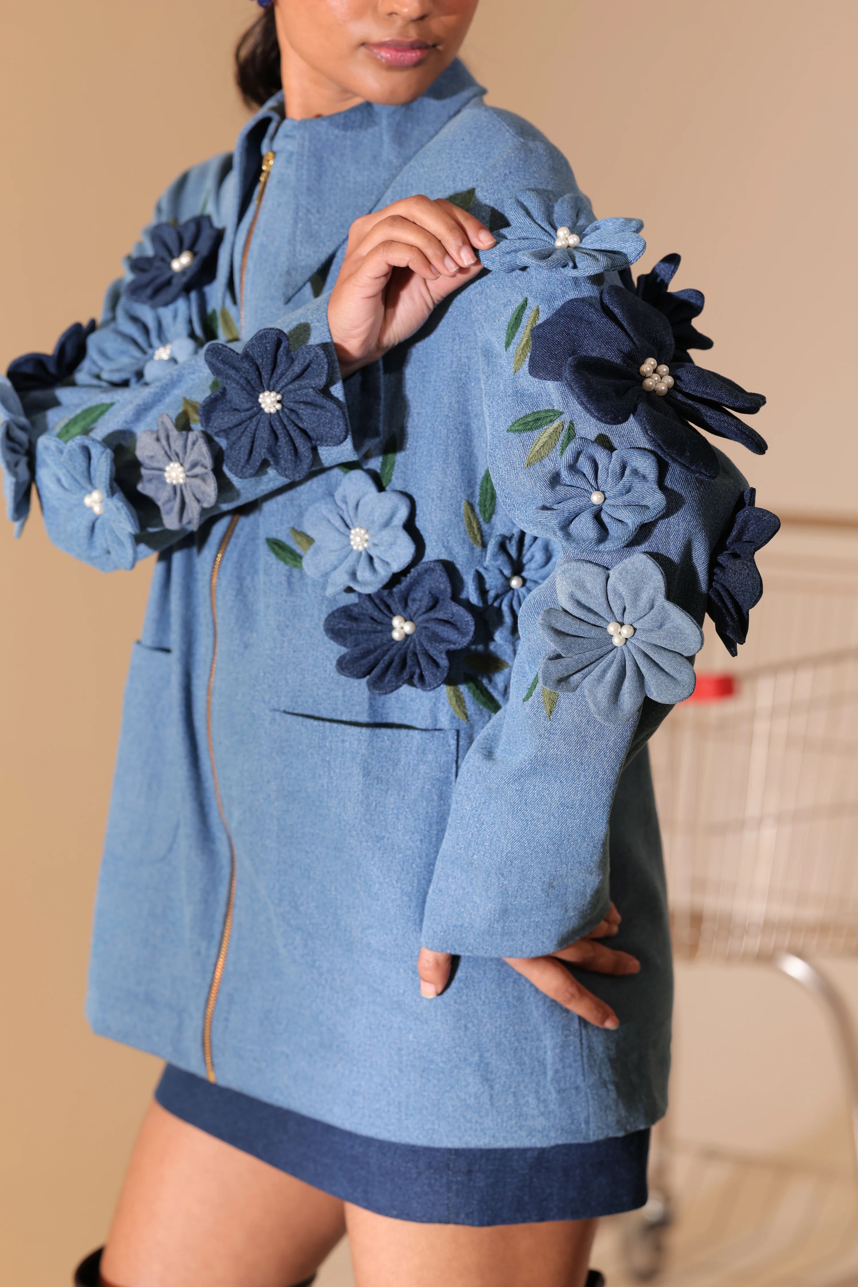 Denim Fleur Appliqué Jacket