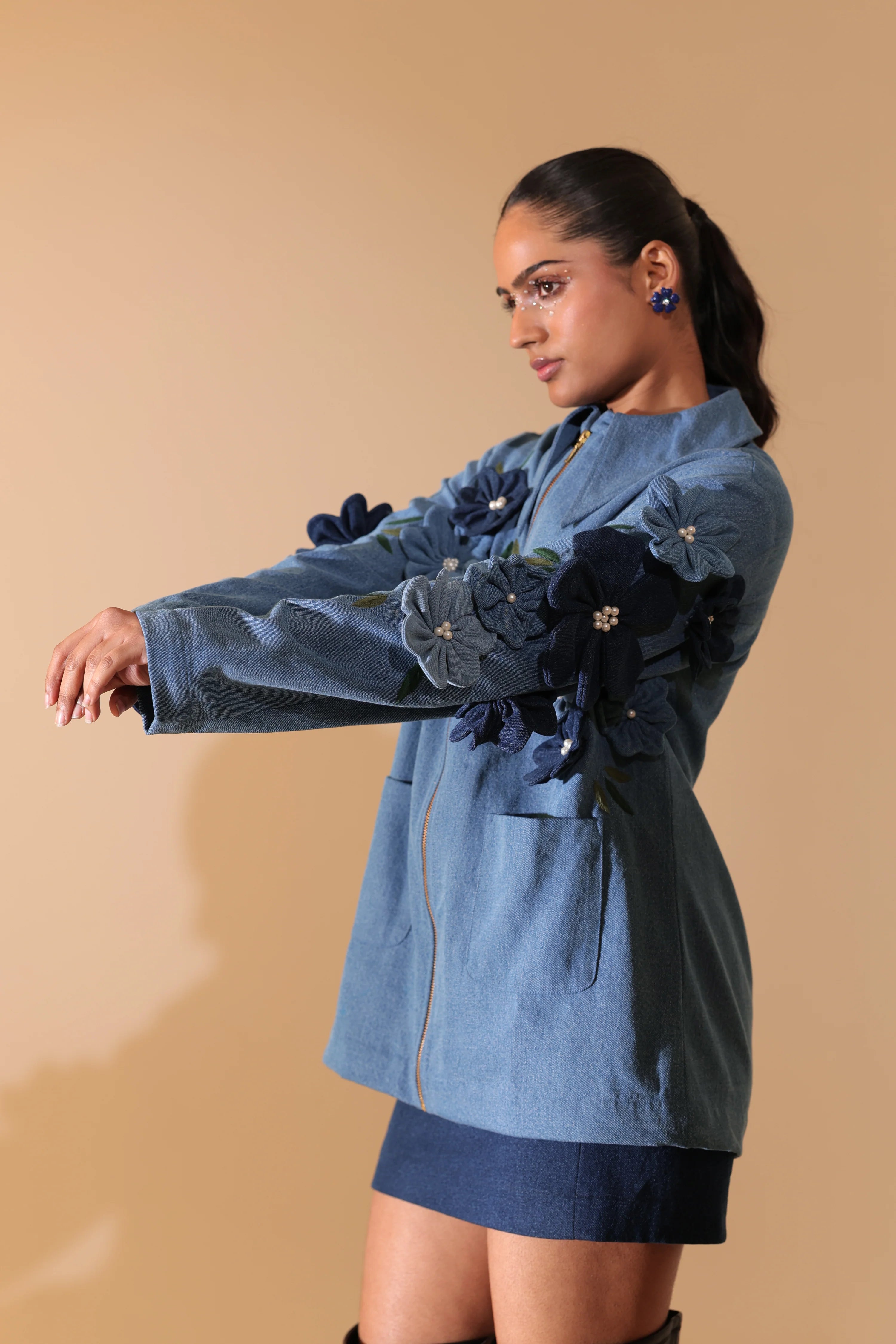 Denim Fleur Appliqué Jacket