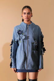 Denim Fleur Appliqué Jacket