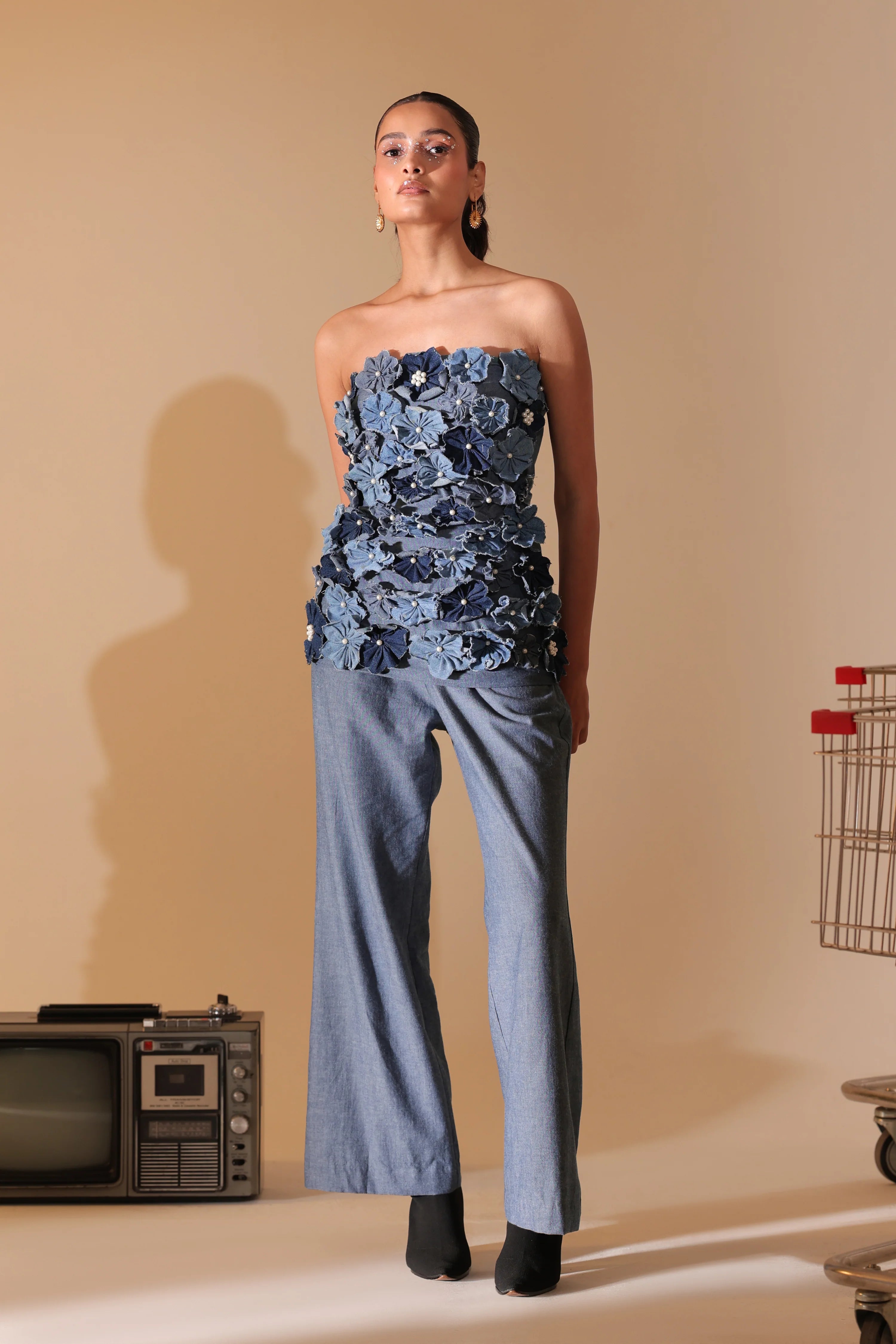 Denim Bloom Strapless Co-ord