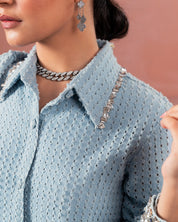 Denim Crystal Crop Shirt and Pants