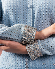 Denim Crystal Crop Shirt and Pants