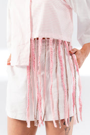 Cotton Pink Tassel Crop Shirt with Shorts