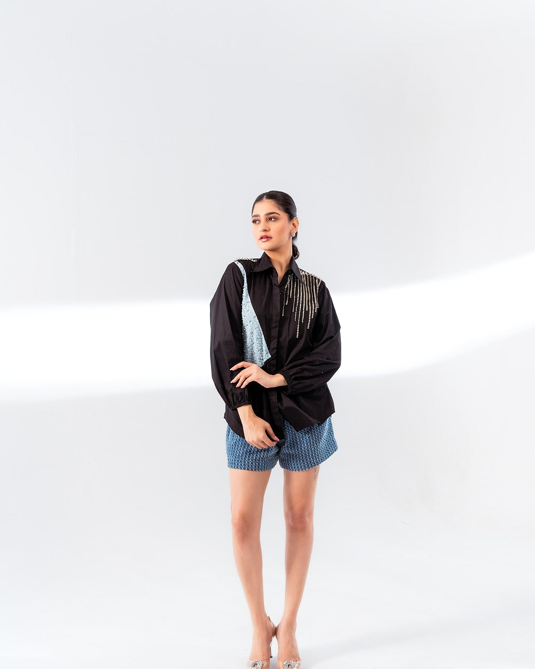 Black Cotton 3 Panel Shirt and Shorts