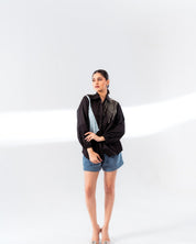 Black Cotton 3 Panel Shirt and Shorts