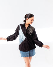 Black Cotton 3 Panel Shirt and Shorts