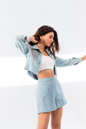 Light Denim Crop Shirt and Shorts