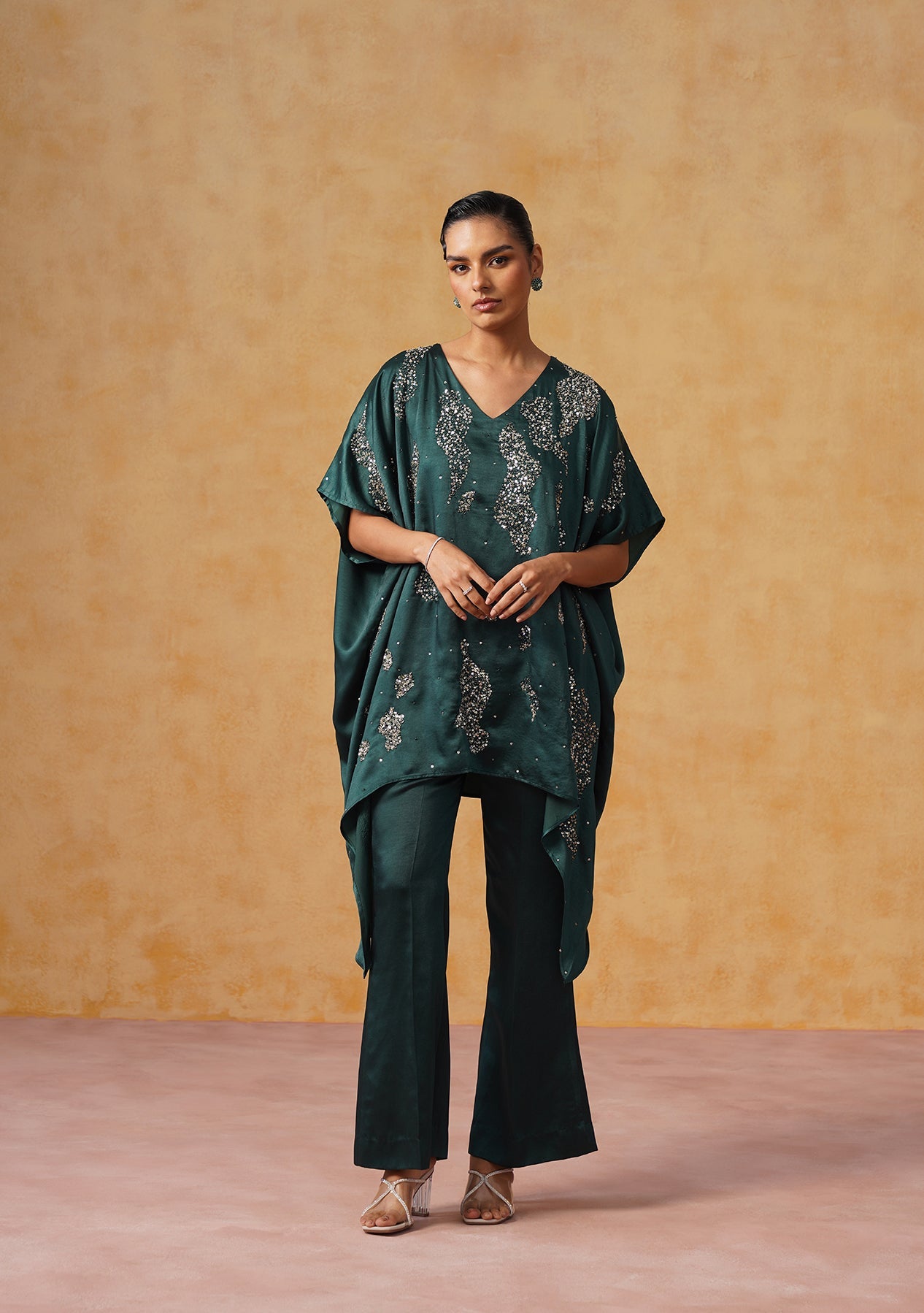 Tara Kaftan Co-ord Set Bottle Green