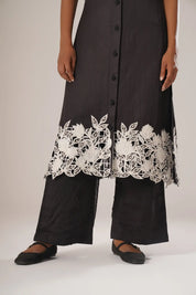 Noir Flora Kurta & Noir Trousers & Lattice Light Overlay