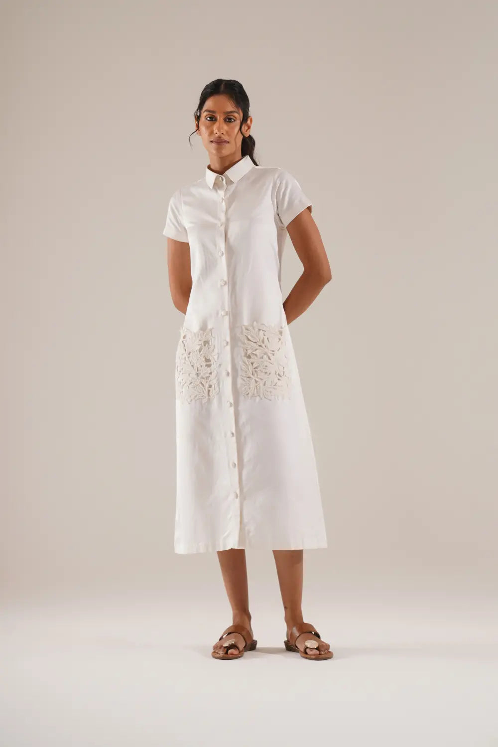 Leaf Pockets Shirt Dress
