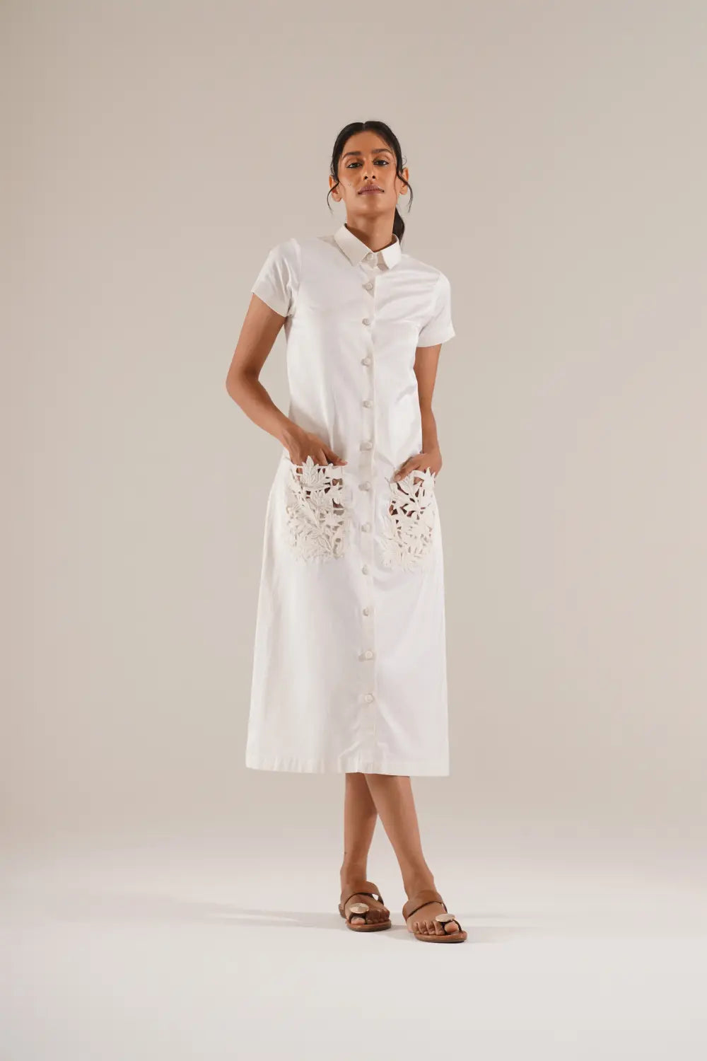 Leaf Pockets Shirt Dress
