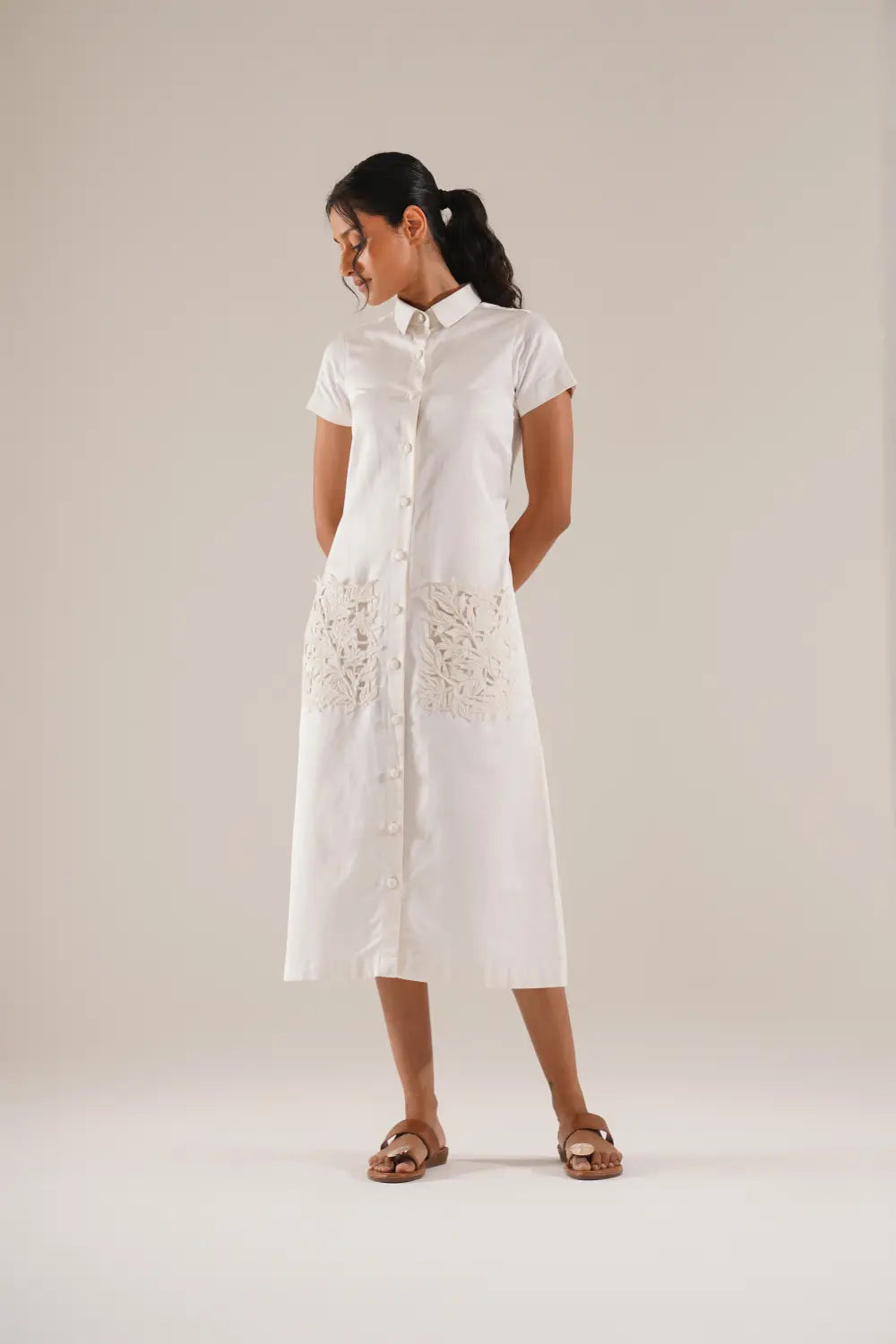 Leaf Pockets Shirt Dress