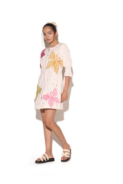 White Multicolour Butterfly Dress