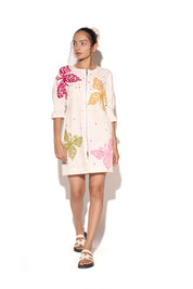 White Multicolour Butterfly Dress