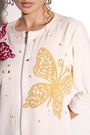 White Multicolour Butterfly Dress