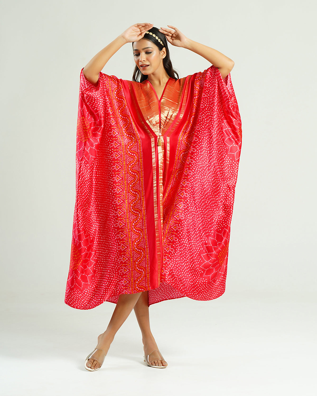 Red  Kaftan Bandhej
