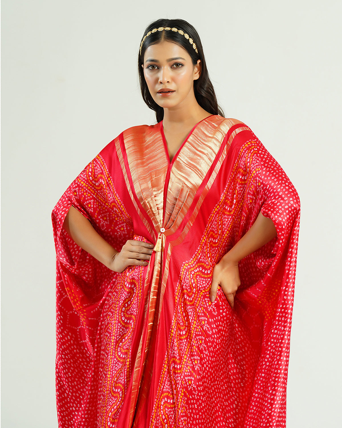 Red  Kaftan Bandhej