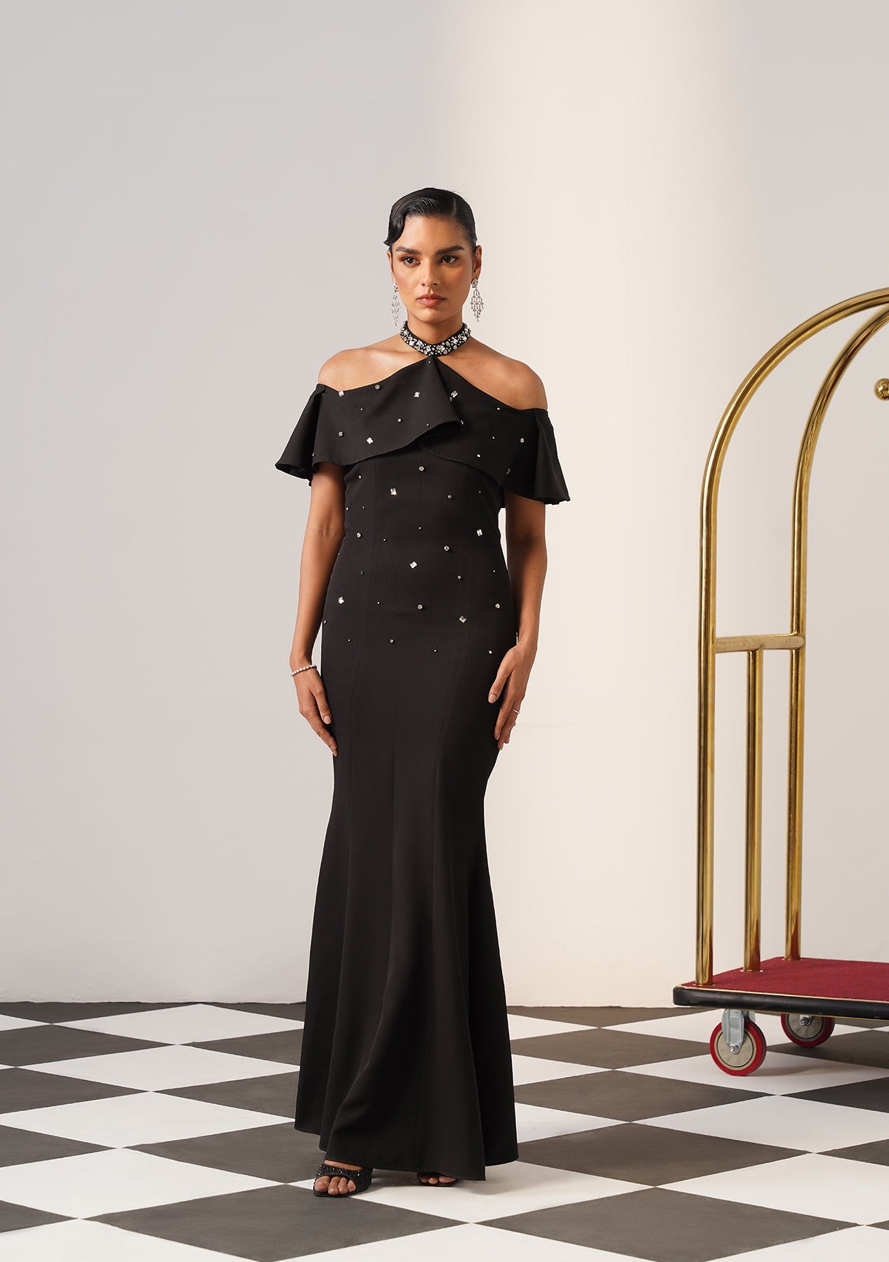Elysia Rhinestone Gown Black