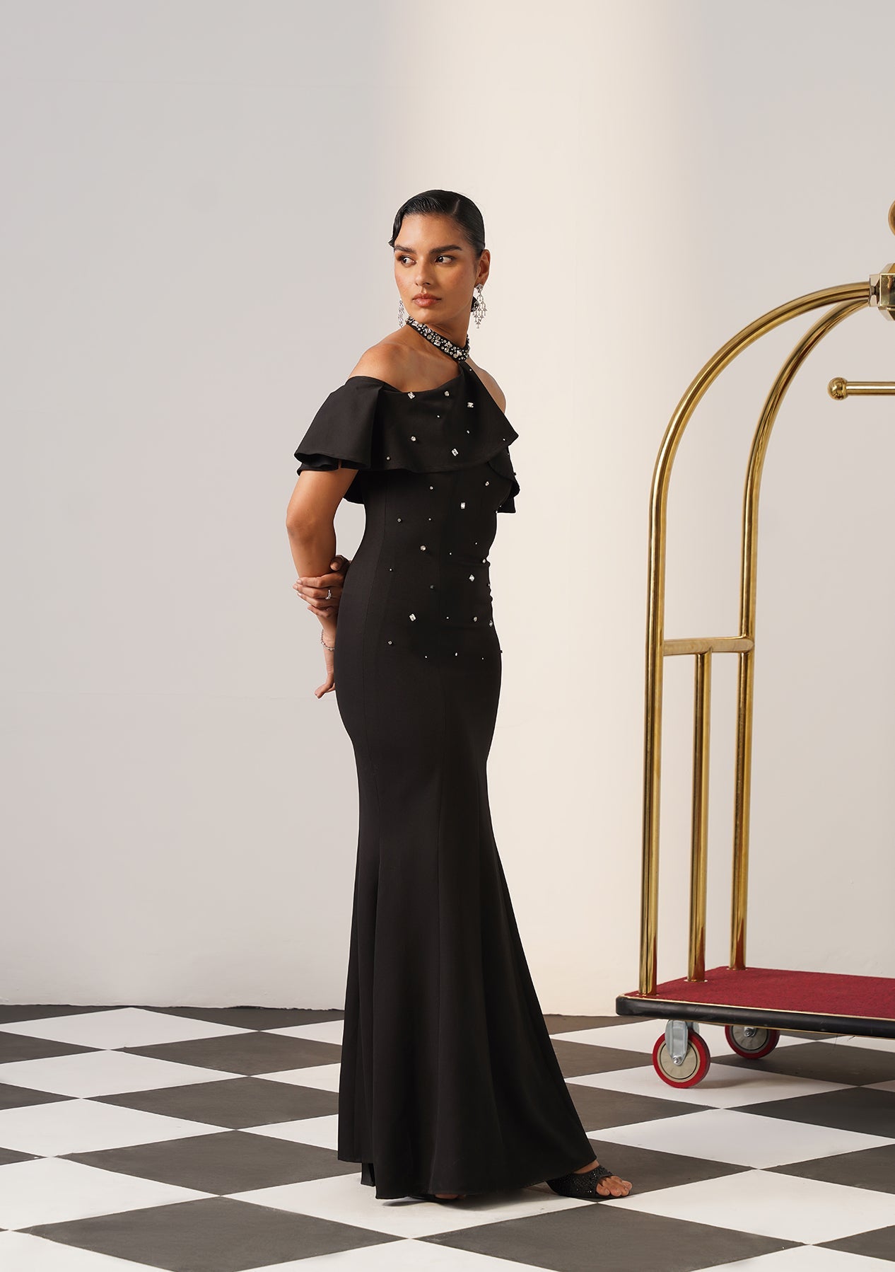 Elysia Rhinestone Gown Black