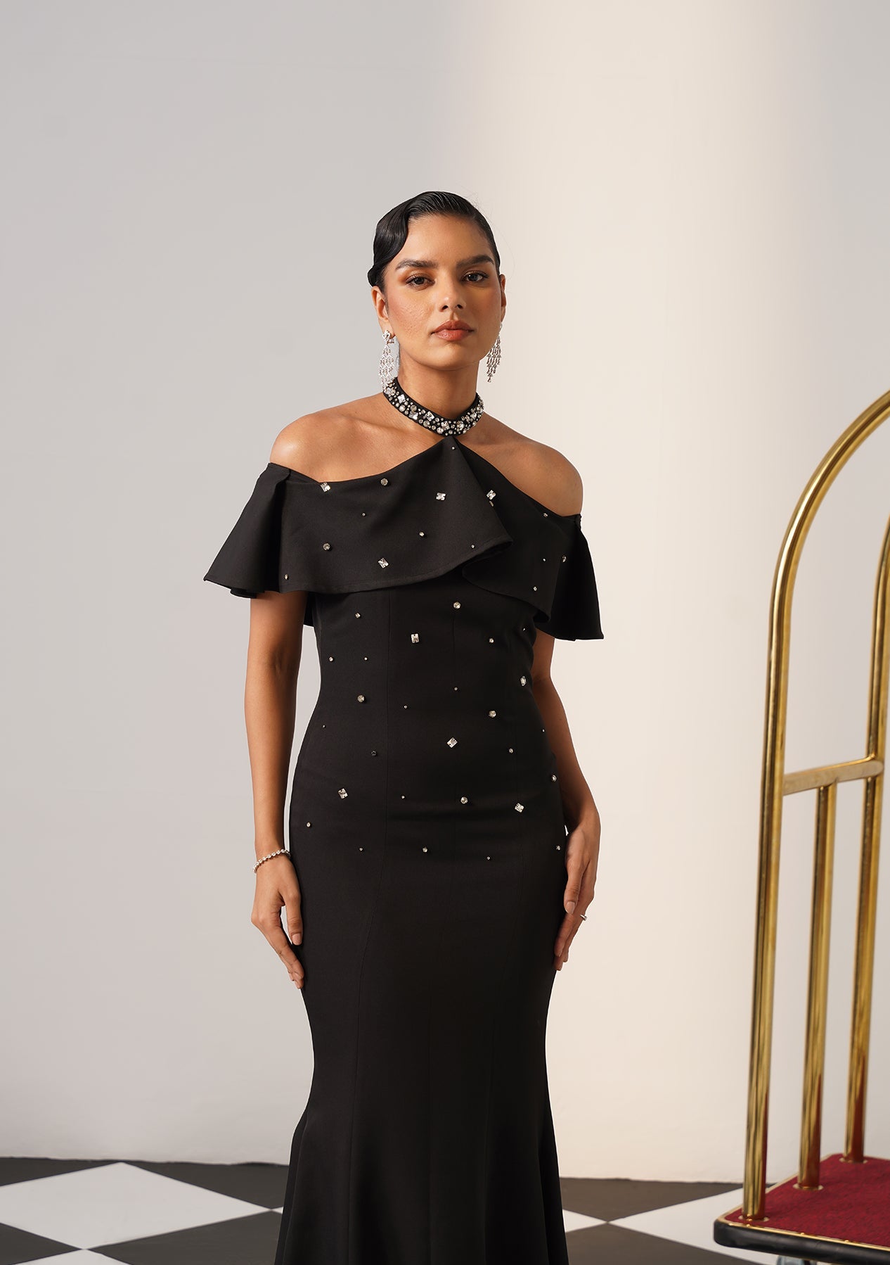 Elysia Rhinestone Gown Black